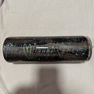 Black Glitter Tumbler with Holographic Text